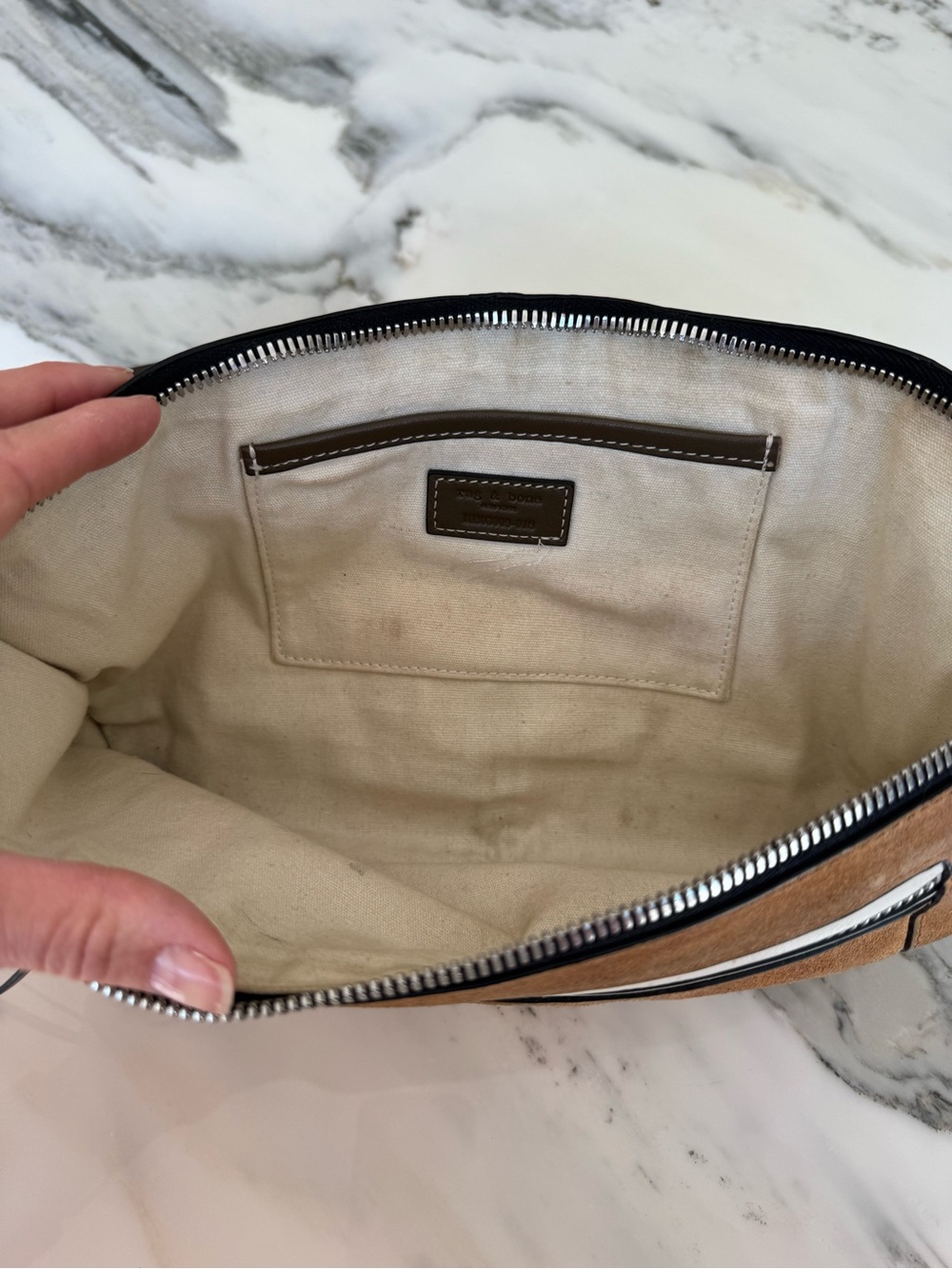rag & bone Tan Suede and Brown Leather Crossbody Belt Bag with Silver Hardware - Picture 3 of 9